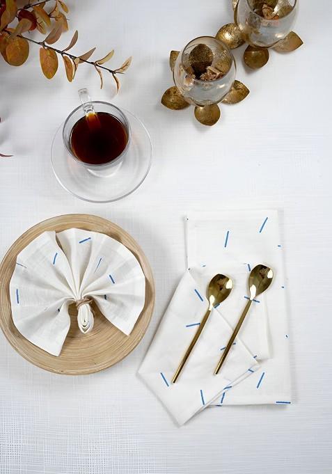 White And Blue 4 Pieces Abstract Printed Linen Table Napkins