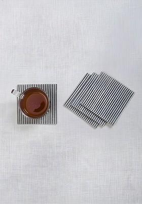 4Pcs White And Black Striped Cotton Coasters