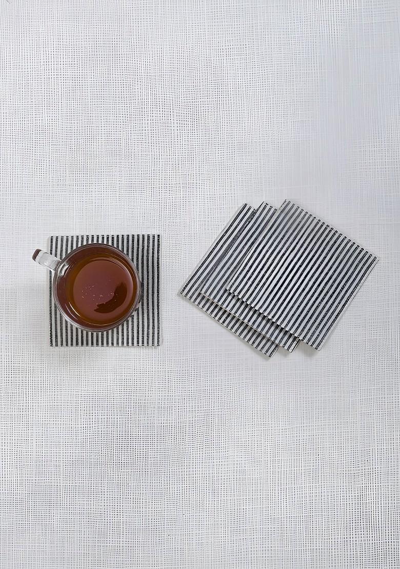 4Pcs White And Black Striped Cotton Coasters