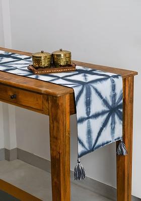 White And Black Printed Pure Cotton Rectangle Table Runner