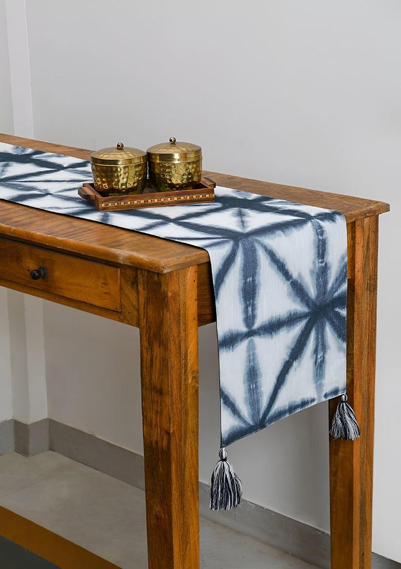 White And Black Printed Pure Cotton Rectangle Table Runner