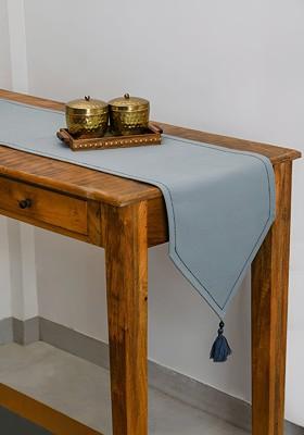 Grey Pure Cotton Rectangle Table Runner