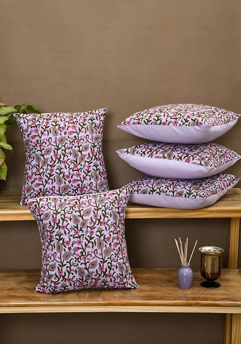 Purple And Pink 5 Pcs Floral Square Cushion Covers
