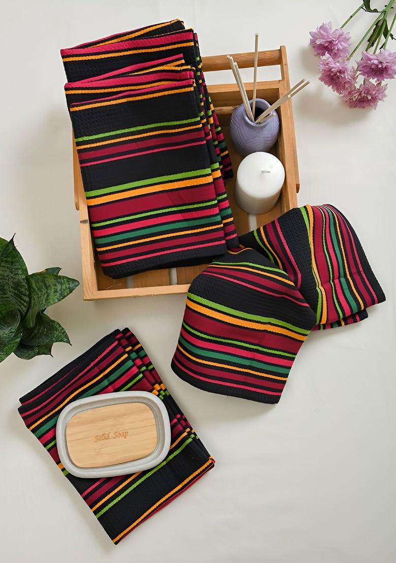 6Pcs Maroon And Yellow Printed Hand Towels