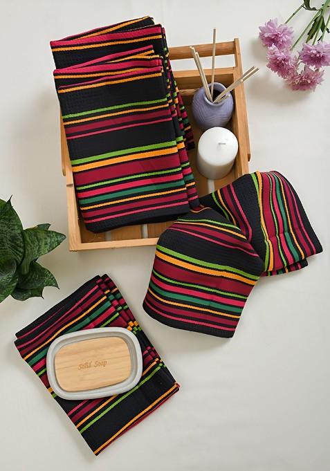 6Pcs Maroon And Yellow Printed Hand Towels