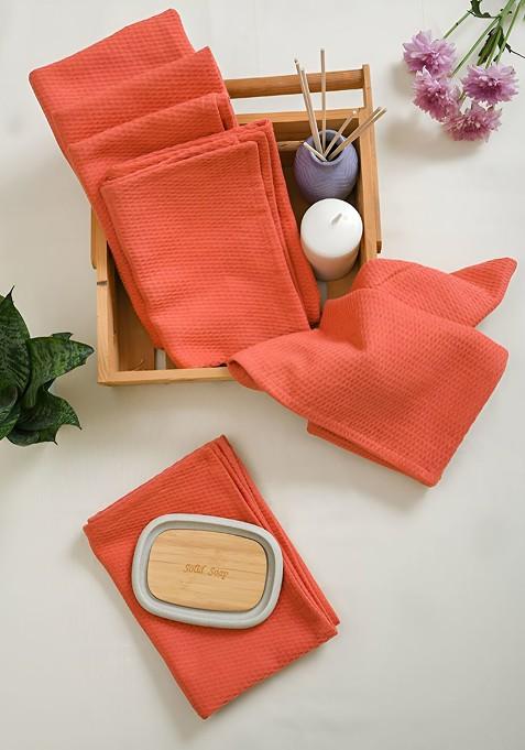 6Pcs Peach Colored Textured Hand Towel
