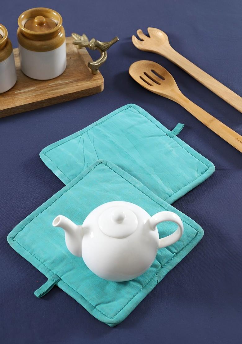Blue 2 Pcs Cotton Square Coasters