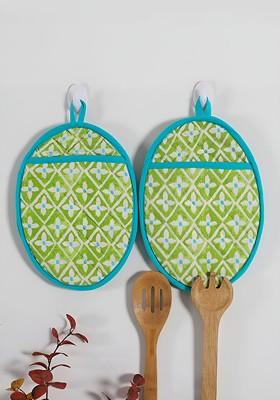 Green 2 Pcs Printed Cotton Coasters