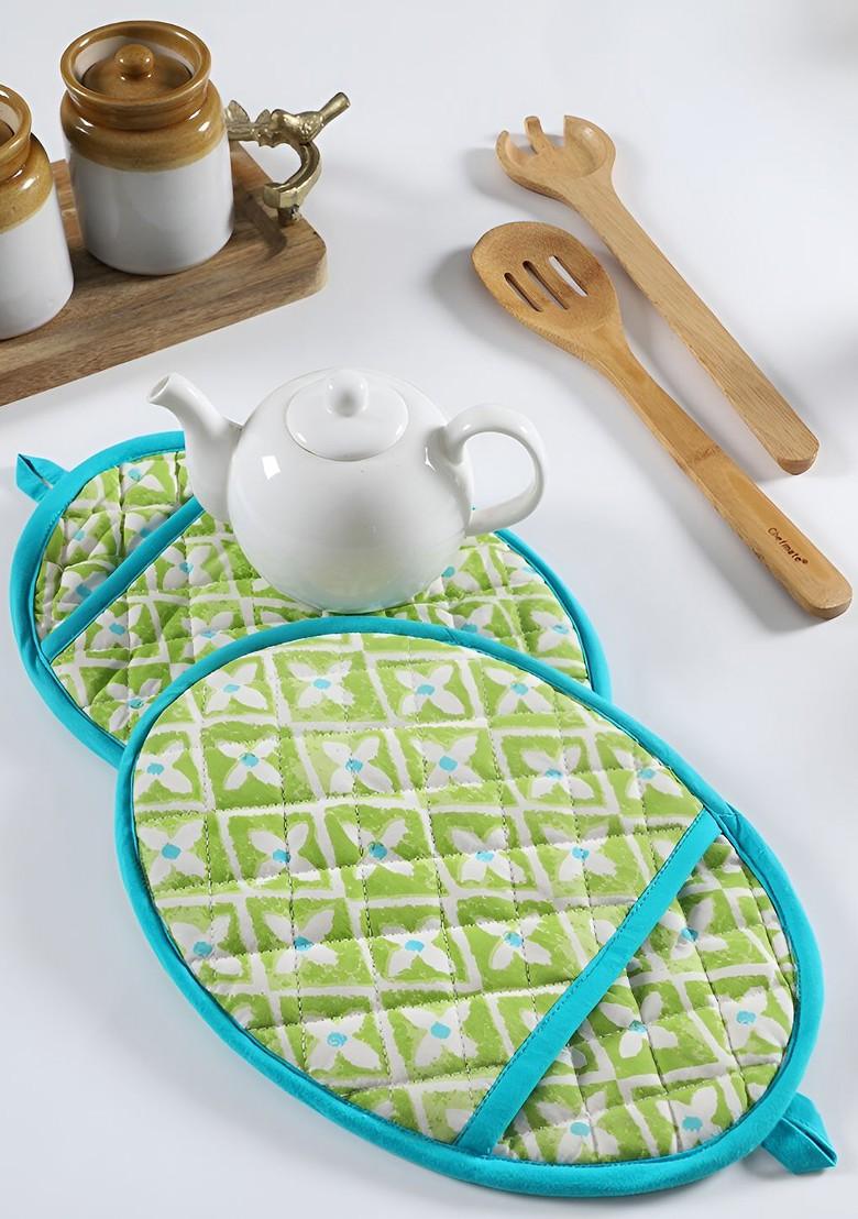 Green 2 Pcs Printed Cotton Coasters