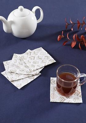 Beige And White 6 Pieces Printed Cotton Coasters