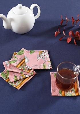 Pink And White 6 Pieces Printed Cotton Coasters