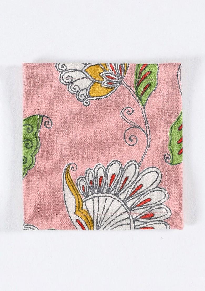 Pink And White 6 Pieces Printed Cotton Coasters