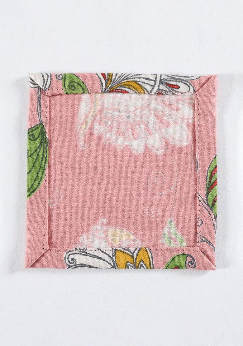 Pink And White 6 Pieces Printed Cotton Coasters