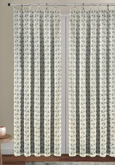 Off White And Black 2 Pieces Printed Cotton Black Out Door Curtains