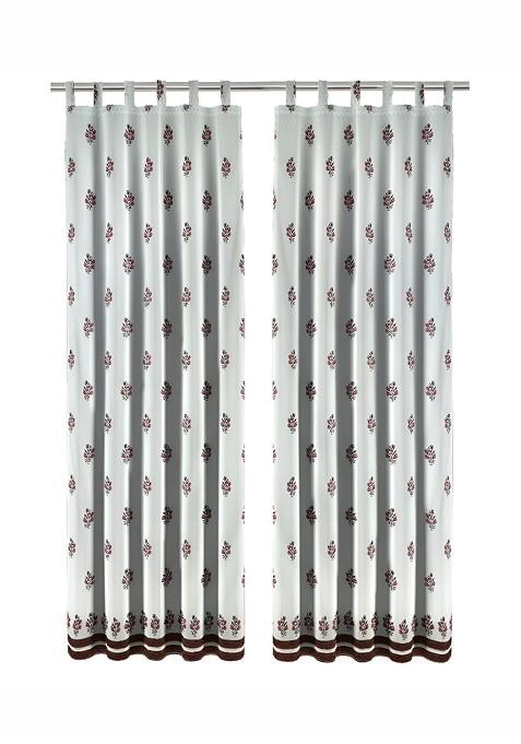 White And Red 2 Pieces Printed Cotton Black Out Door Curtains