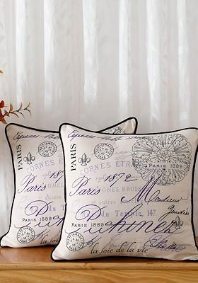 Beige And Blue 2 Pieces Quirky Cotton Square Cushion Covers