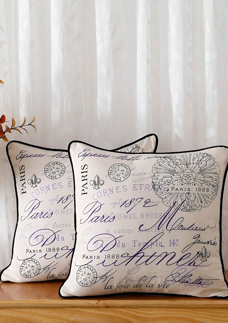 Beige And Blue 2 Pieces Quirky Cotton Square Cushion Covers