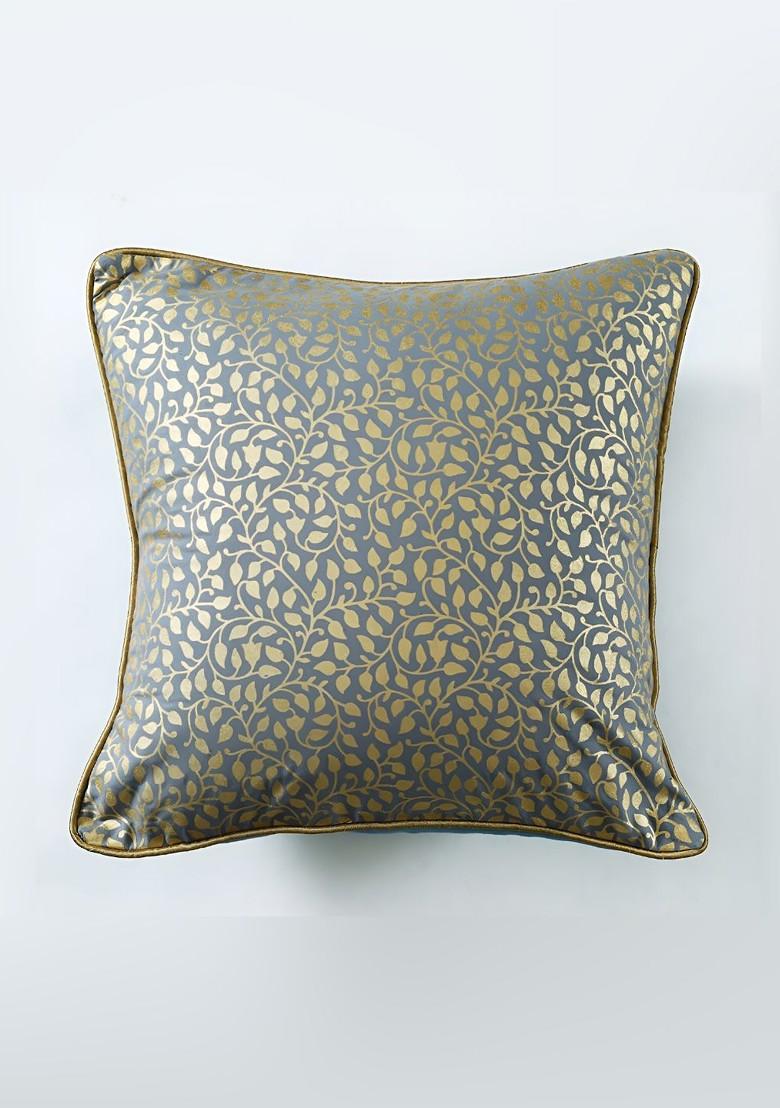 GoldToned And Grey 2 Pcs Floral Square Cushion Covers