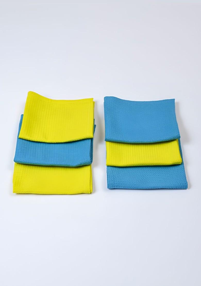 6Pcs Yellow And Blue 170 Gsm Face Towels