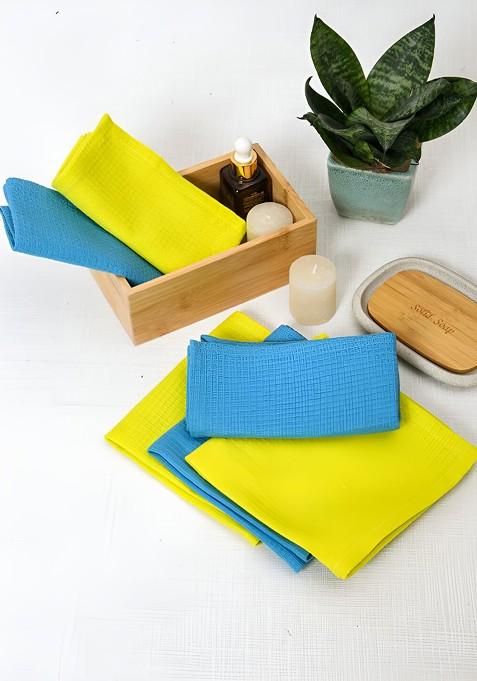 6Pcs Yellow And Blue 170 Gsm Face Towels