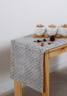 Charcoal And Cream Coloured Floral Printed Table Runner