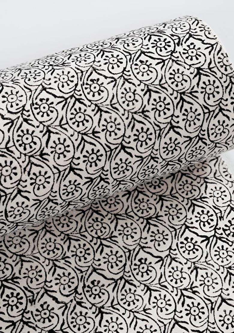 Charcoal And Cream Coloured Floral Printed Table Runner