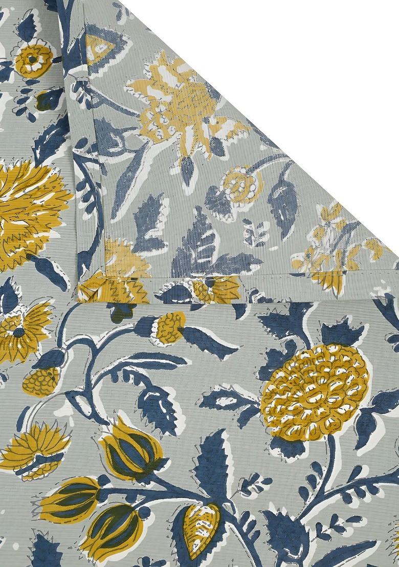 Green And Grey 4 Pieces Floral Printed Cotton Dinner Table Napkins