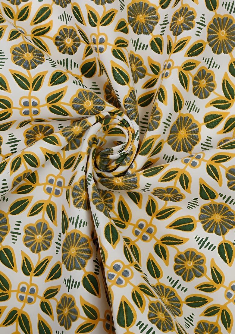 White And Yellow 4 Pieces Floral Printed Cotton Dinner Table Napkins