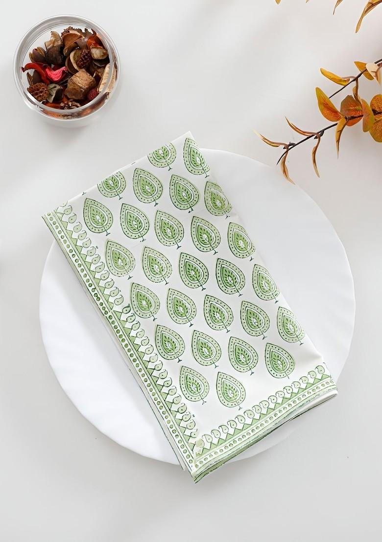 6Pcs Green And White Floral Printed Cotton Table Napkins