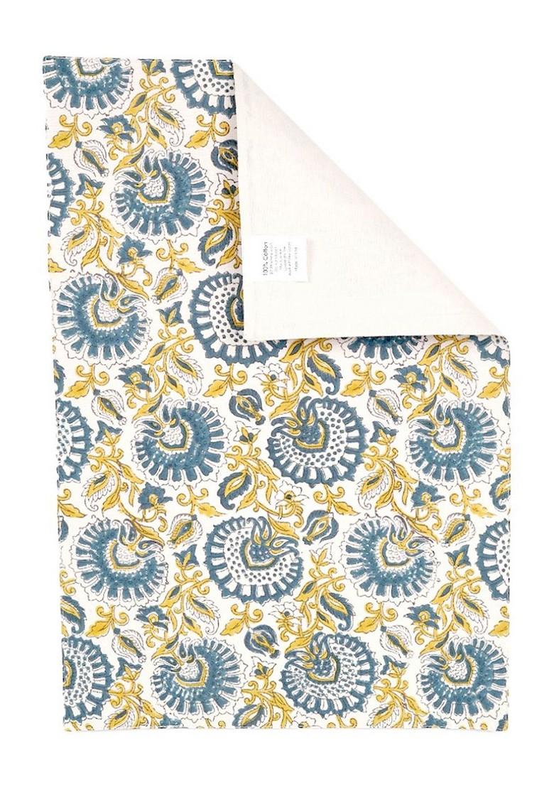 Blue And Yellow 6 Pieces Floral Printed Cotton Rectangle Table Placemats