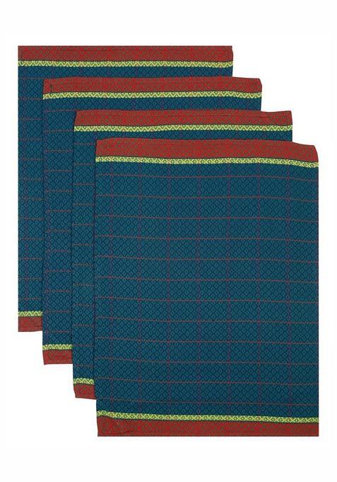 4Pcs Teal Blue And Green Printed Kitchentowel