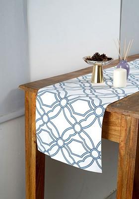 Blue And White Geometric Printed Table Runner