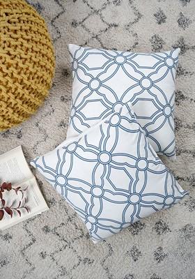 Blue And White 2 Pieces Ethnic Motifs Printed Square Pure Cotton Cushion Covers