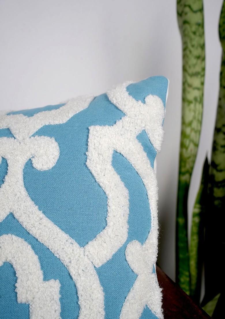 Blue 2 Pieces Ethnic Motifs Embroidered Square Pure Cotton Cushion Covers