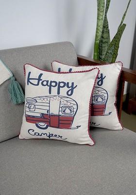 Cream And Blue 2 Pieces Abstract Printed Square Pure Cotton Cushion Covers