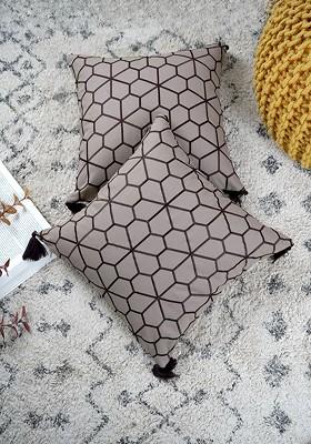 Brown 2 Pieces Geometric Embroidered Square Pure Cotton Cushion Covers