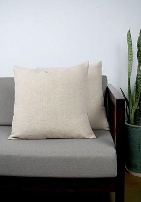 Off White And Mustard 2 Pieces Square Pure Cotton Cushion Covers