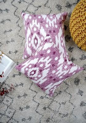 Purple 2 Pieces Abstract Woven Design Pure Cotton Square Cushion Covers