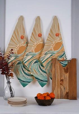 Sea Green And Brown 3 Pieces Printed Cotton Kitchen Towels