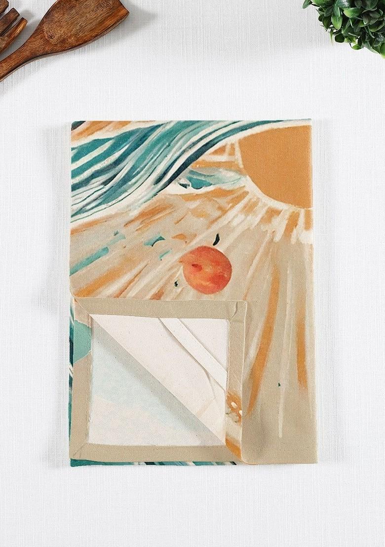 Sea Green And Brown 3 Pieces Printed Cotton Kitchen Towels