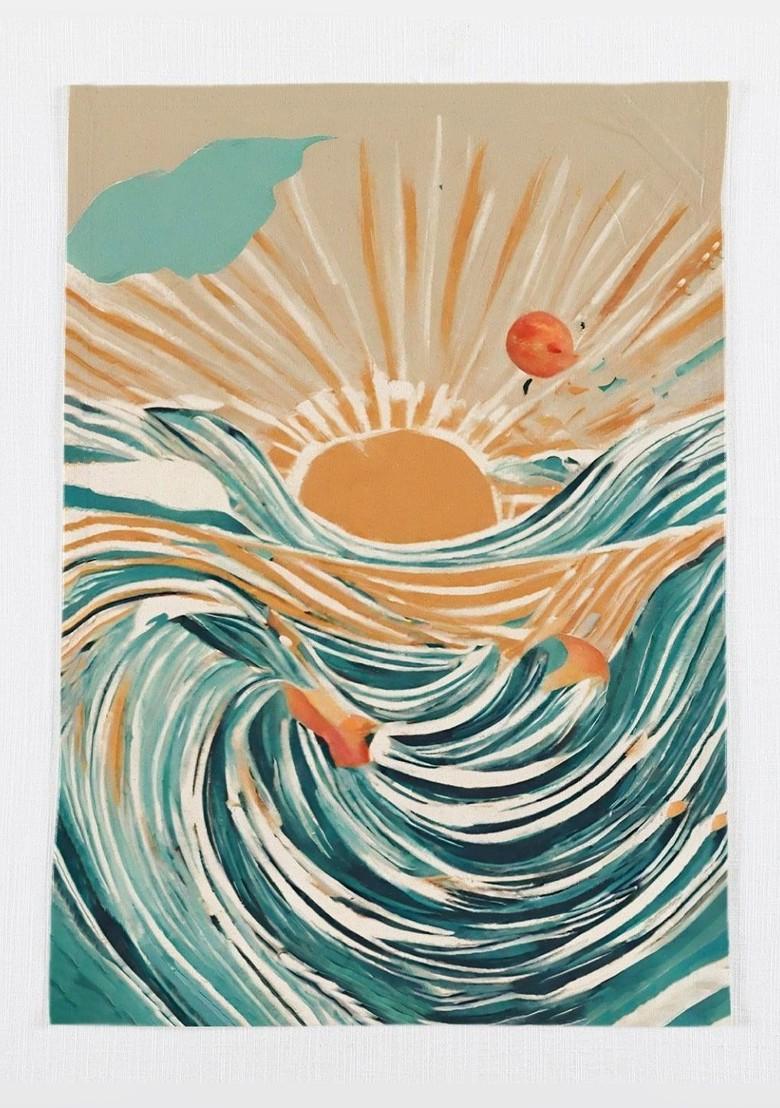 Sea Green And Brown 3 Pieces Printed Cotton Kitchen Towels