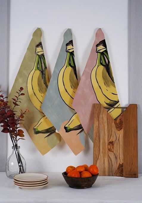 Yellow And Pink 3 Pieces Printed Cotton Kitchen Towels