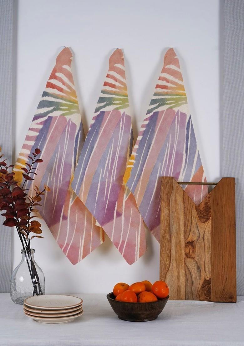 Pink And Blue 3 Pieces Printed Cotton Kitchen Towels