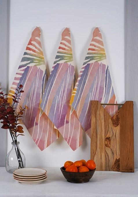 Pink And Blue 3 Pieces Printed Cotton Kitchen Towels