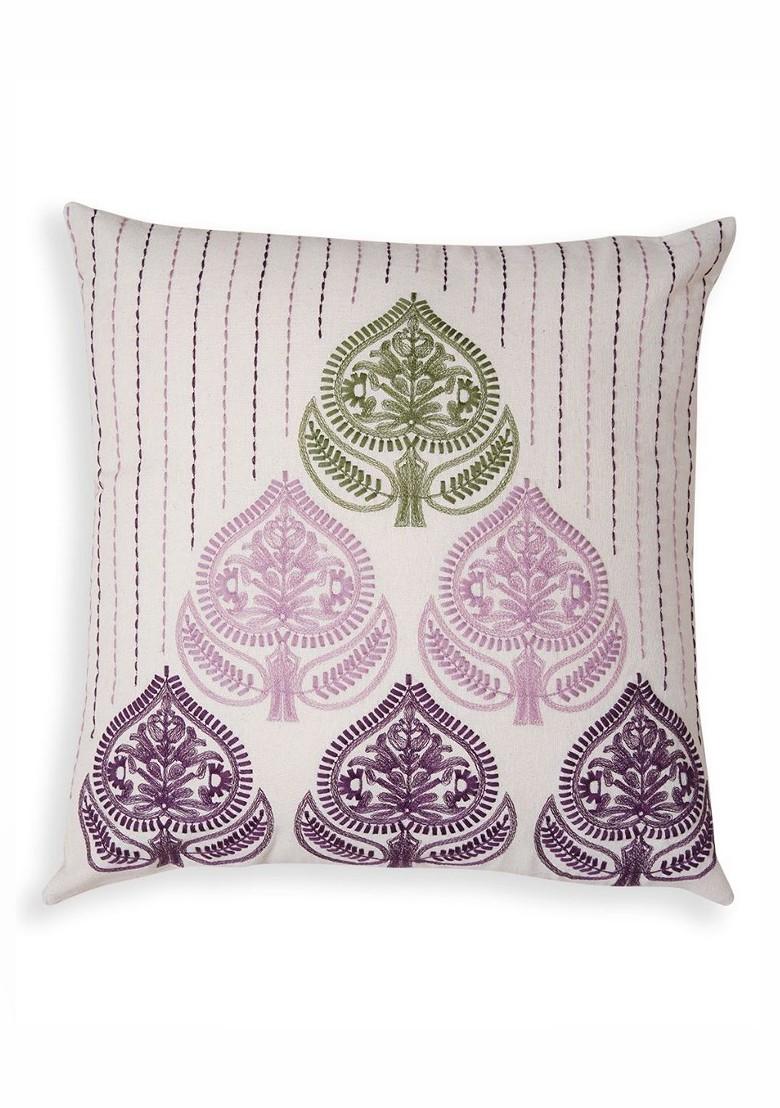 Purple 2 Pieces Ethnic Motifs Embroidered Pure Cotton Square Cushion Cover