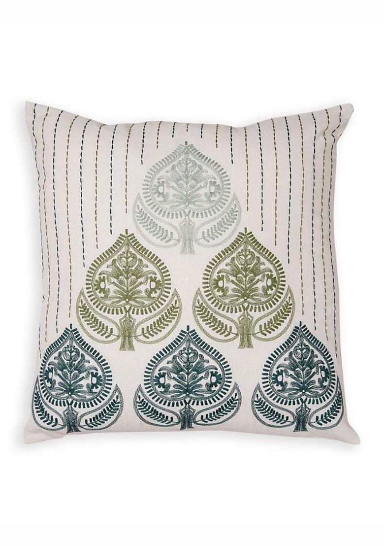 Green And White 2 Pieces Ethnic Motifs Square Cushion Covers