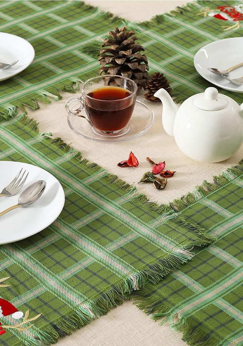 6Pcs Green And White Printed Cotton Table Placemats