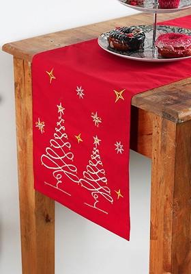 Red And White Printed Table Runner
