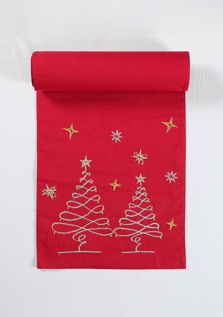 Red And White Printed Table Runner