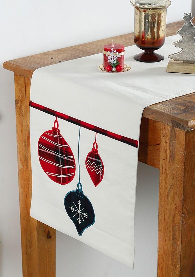 White And Red Printed Table Runner